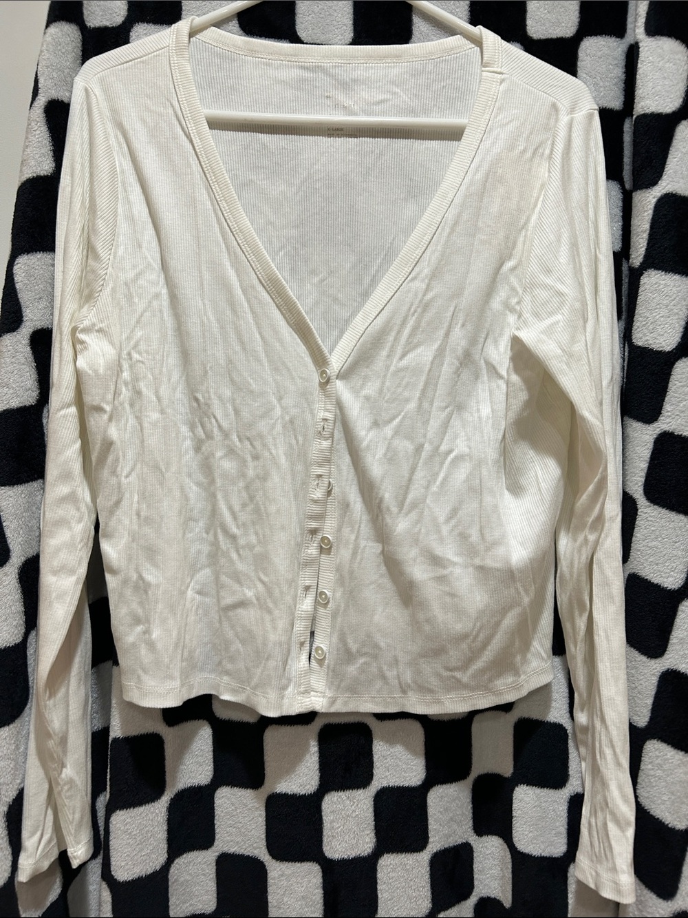 a new day Cream V-Neck Button-Up Ribbed Long Sleeve Top